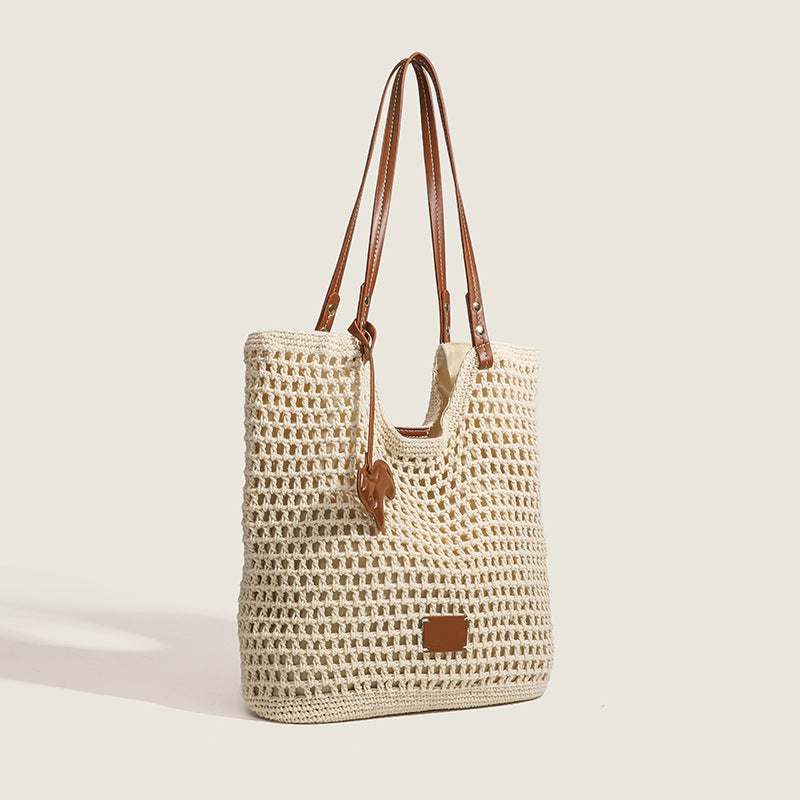 Beach Tote Bag for Women - Medium Women Natural Fiber Tote with Magnetic Closure, Cotton-Linen Vacation Bag for Resort Holiday