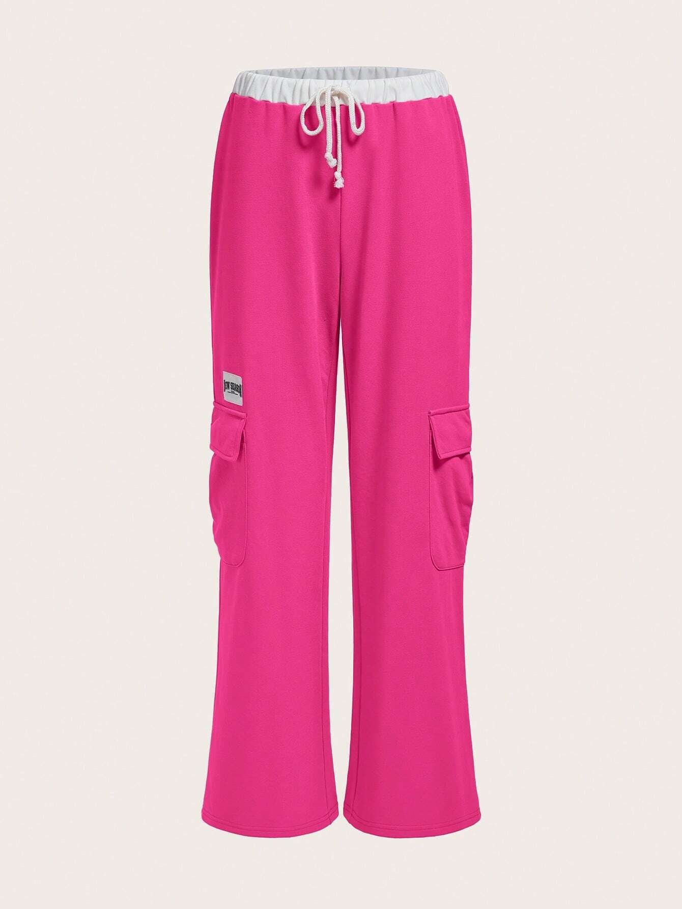 Loose Fit Cargo Pants for Women, Mid Waist Straight Leg Drawstring Trousers Casual Wide Leg Streetwear Bottoms