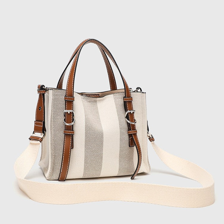 Canvas Tote Bag - Square Horizontal Shoulder Bag with Magnetic Closure, Versatile Crossbody Purse with 2 Detachable Straps