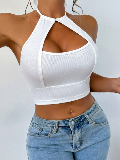 Halter Neck Backless Vest for Women, Sexy Solid Color Cropped Tank Slim Fit Midriff Top