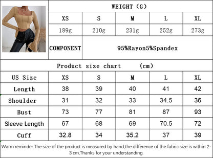 Square Neck Ribbed Knit Top for Women, Spring Summer Slim Fit Long Sleeve Cropped Pullover