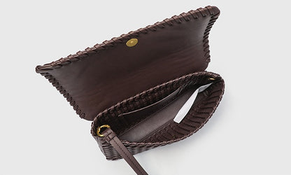 Retro Woven Shoulder Bag - Magnetic Closure Flap PU Purse, Square Horizontal Ladies Handbag with Strap