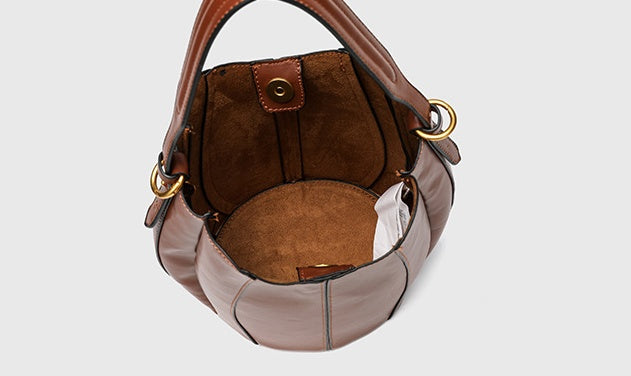 Bucket Shape Tote Bag for Women - Pumpkin Style Drawstring Closure with Magnetic Snap, Convertible Shoulder Bag and Mommy Bag