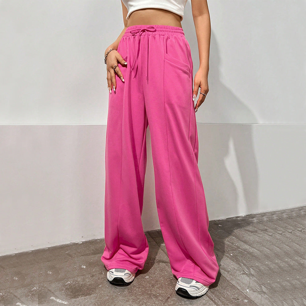Drawstring Sweatpants for Women, High Waist Loose Fit Flared Trousers with Floor-Length Hem & Tapered Drop