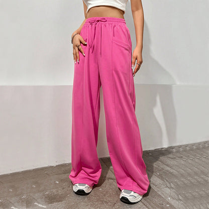 Drawstring Sweatpants for Women, High Waist Loose Fit Flared Trousers with Floor-Length Hem & Tapered Drop