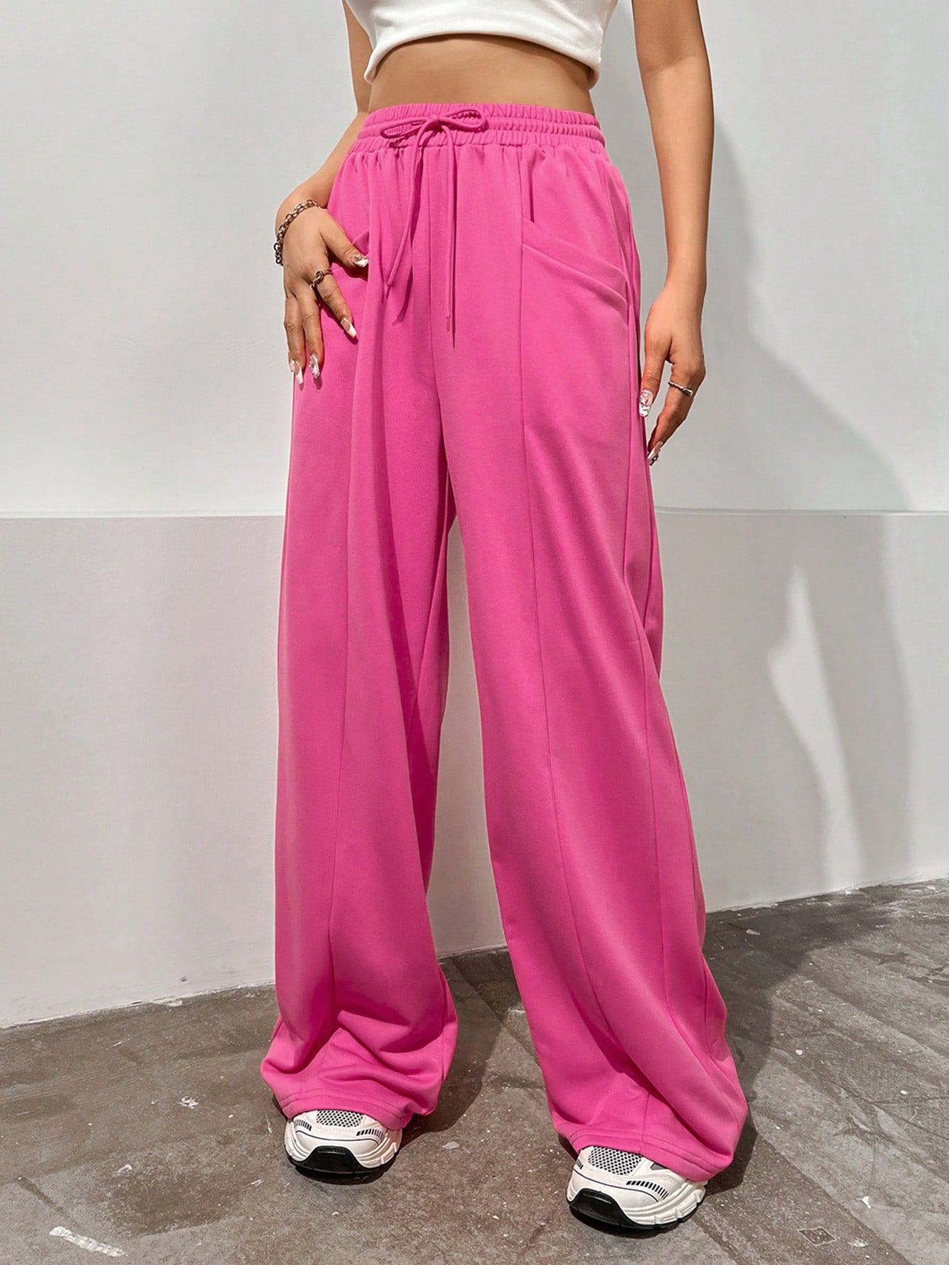 Drawstring Sweatpants for Women, High Waist Loose Fit Flared Trousers with Floor-Length Hem & Tapered Drop