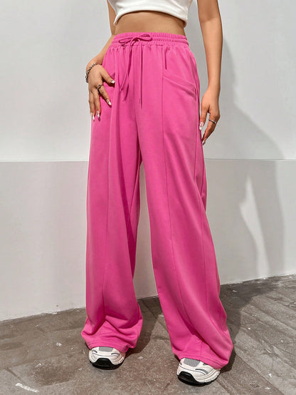 Drawstring Sweatpants for Women, High Waist Loose Fit Flared Trousers with Floor-Length Hem & Tapered Drop