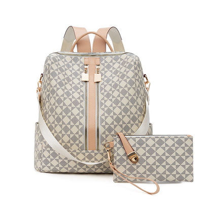 Large Capacity Print Checkerboard Travel Diaper Backpack with Detachable Organizer