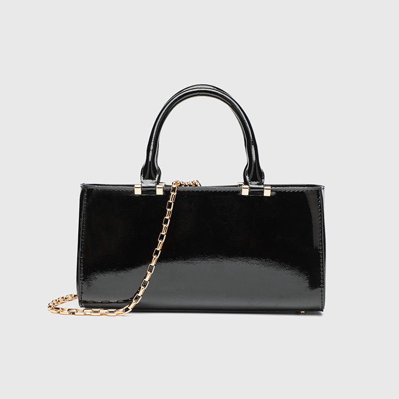 PU Square Bag with Flap - Women's Shoulder Purse with Magnetic Closure, Metal Chain Crossbody Bag