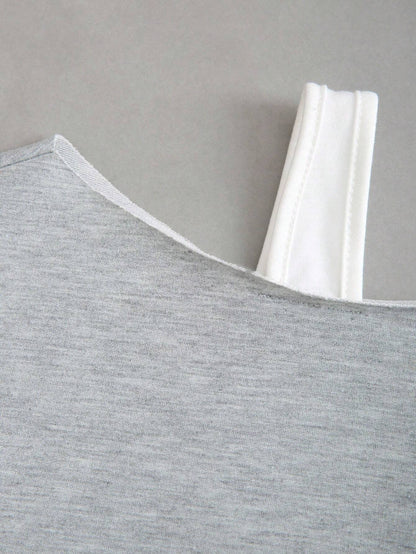 Asymmetric Off Shoulder Top for Women, Sporty Long Sleeve Cropped T-Shirt Slash Neck Blouse