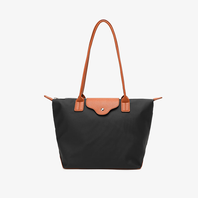 Commuter Bucket Tote Bag for Women - Large Capacity Nylon Shoulder Bag, Lightweight Color Block Work Bag