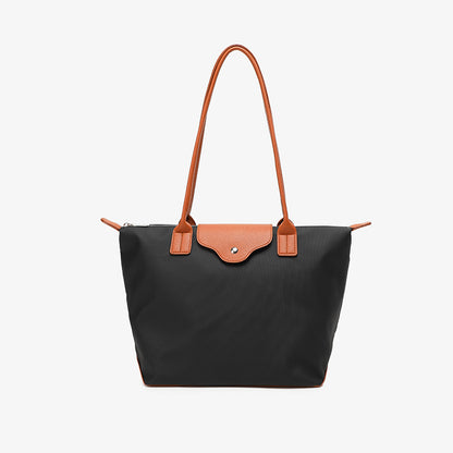 Commuter Bucket Tote Bag for Women - Large Capacity Nylon Shoulder Bag, Lightweight Color Block Work Bag