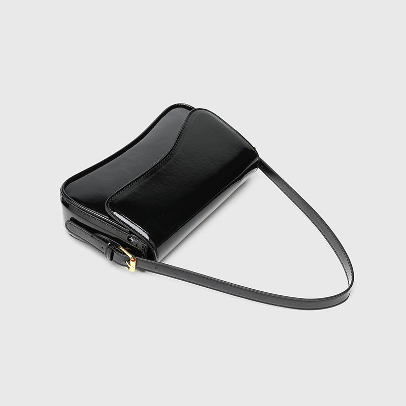 Flap Closure Shoulder Bag - PU Simple Women's Horizontal Square Purse, Underarm Crossbody Bag with 2 Detachable Straps