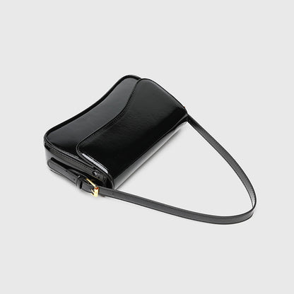 Flap Closure Shoulder Bag - PU Simple Women's Horizontal Square Purse, Underarm Crossbody Bag with 2 Detachable Straps