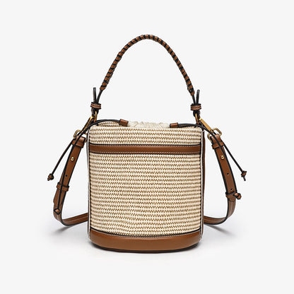 Woven Straw Beach Bag - Adjustable Detachable Shoulder Strap Bucket Bag, Women's Vacation Crossbody Purse for Resort Holiday