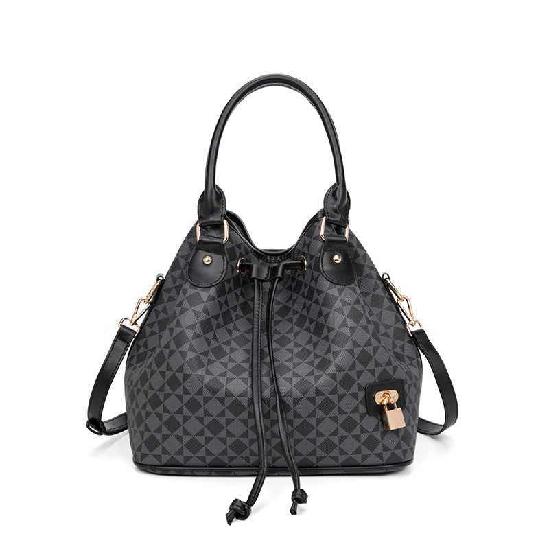 Large Capacity PU Bucket Bag for Women - Korean Style Drawstring Tote with Adjustable Strap, Commuter Shoulder Bag