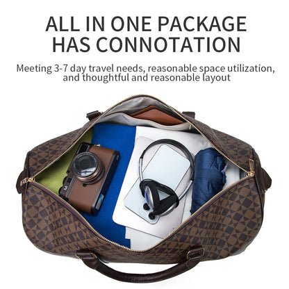 Retro Geometric Print Travel Bag - Large Waterproof PVC Tote with Foldable Design, Unisex Weekender Duffle for Men and Women with Detachable Chain