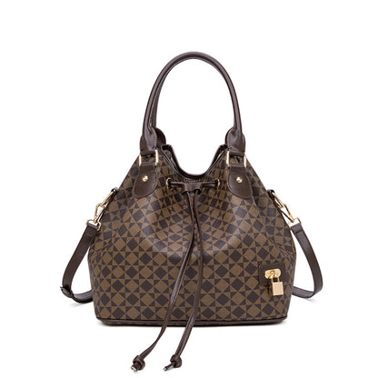 Large Capacity PU Bucket Bag for Women - Korean Style Drawstring Tote with Adjustable Strap, Commuter Shoulder Bag