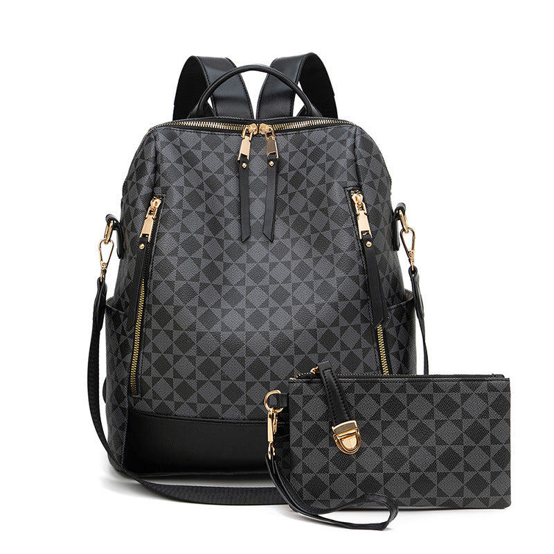 PVC Checkerboard Print Backpack - Waterproof Multi-functional Mommy Bag with Detachable Organizer, Travel Tote with Shoulder Strap