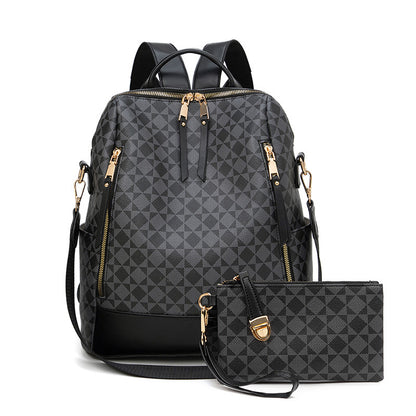 PVC Checkerboard Print Backpack - Waterproof Multi-functional Mommy Bag with Detachable Organizer, Travel Tote with Shoulder Strap