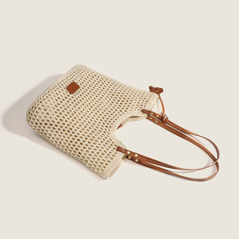 Beach Tote Bag for Women - Medium Women Natural Fiber Tote with Magnetic Closure, Cotton-Linen Vacation Bag for Resort Holiday