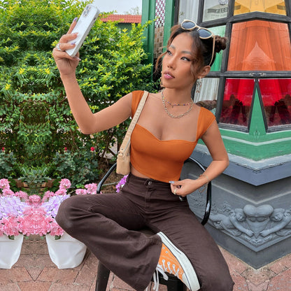 Square Neck Cropped Tank Top for Women, Slim Fit Ribbed Sleeveless Bodysuit T-Shirt