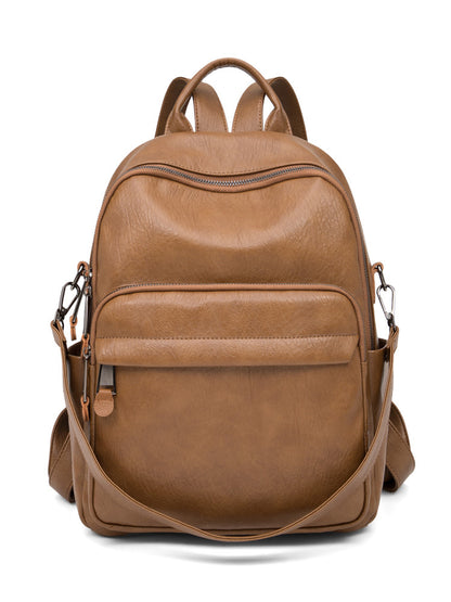 14 Inch Laptop Backpack - Soft PU Leather Travel Bag with Multiple Pockets, Large Capacity Backpack with Top Handle