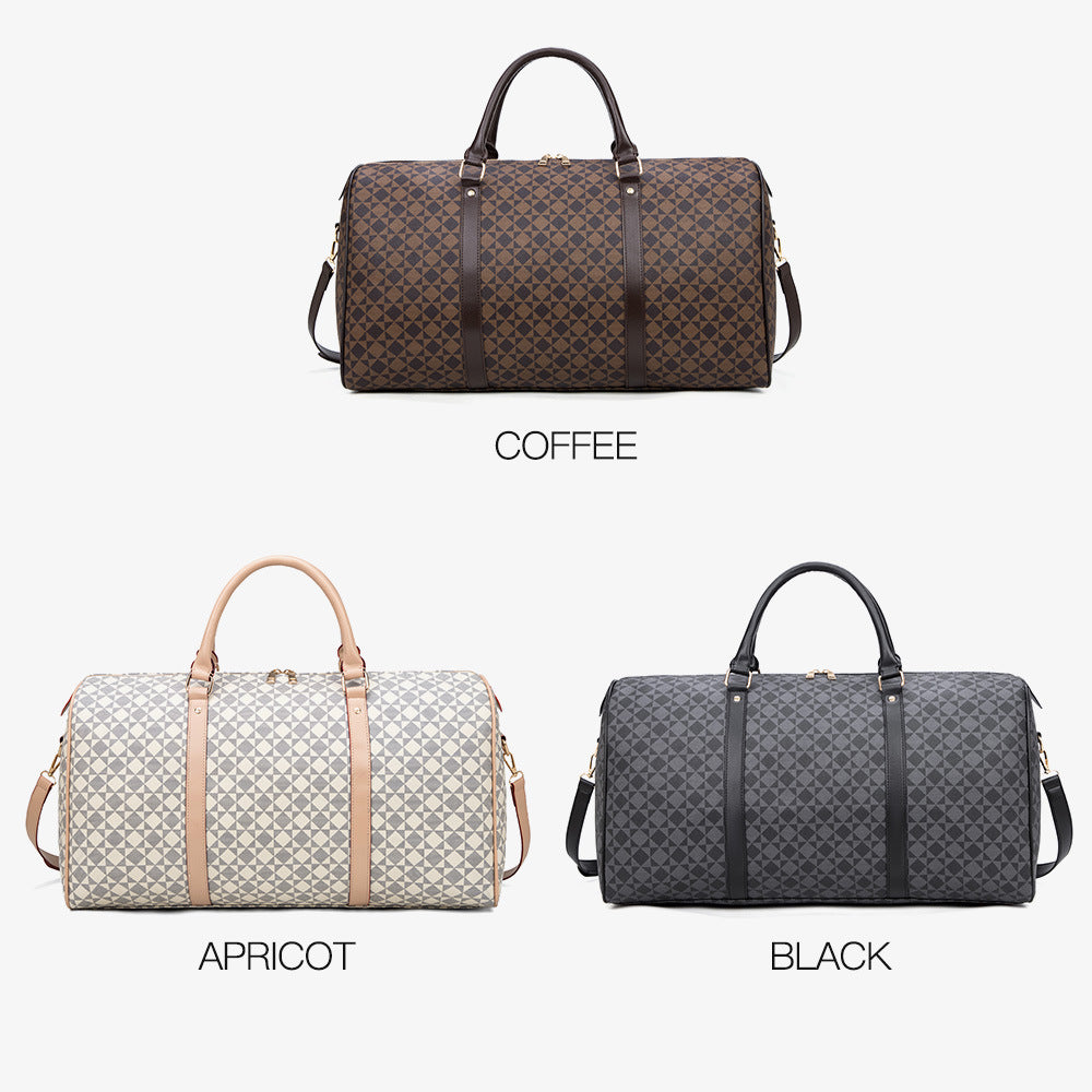 Retro Geometric Print Travel Bag - Large Waterproof PVC Tote with Foldable Design, Unisex Weekender Duffle for Men and Women with Detachable Chain