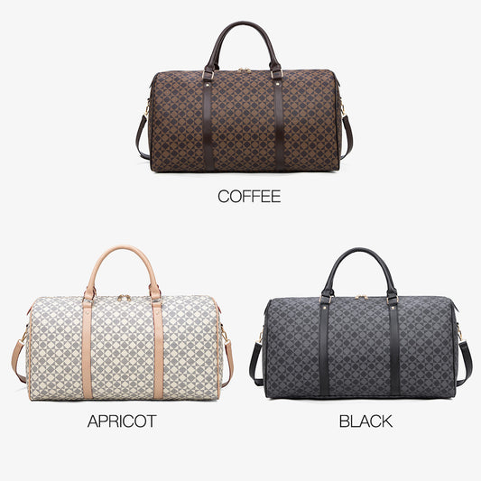 Retro Geometric Print Travel Bag - Large Waterproof PVC Tote with Foldable Design, Unisex Weekender Duffle for Men and Women with Detachable Chain