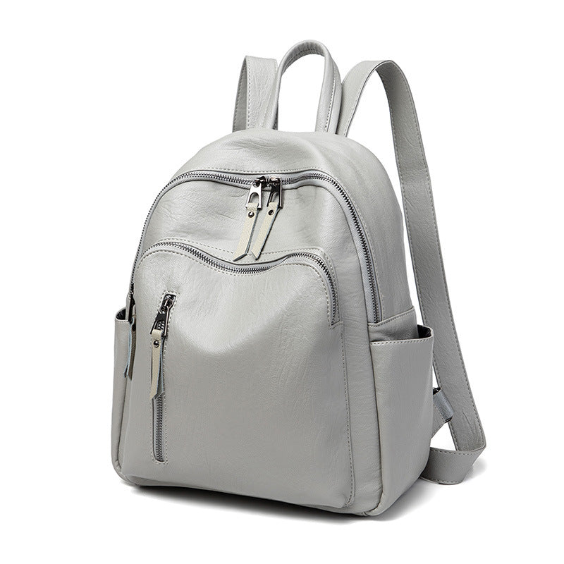 Water-Resistant PU Backpack for Women - Lightweight Scratchproof Campus Bag, Minimalist Soft Travel Pack with Zippers