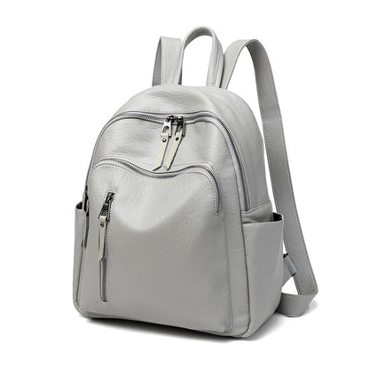 Water-Resistant PU Backpack for Women - Lightweight Scratchproof Campus Bag, Minimalist Soft Travel Pack with Zippers