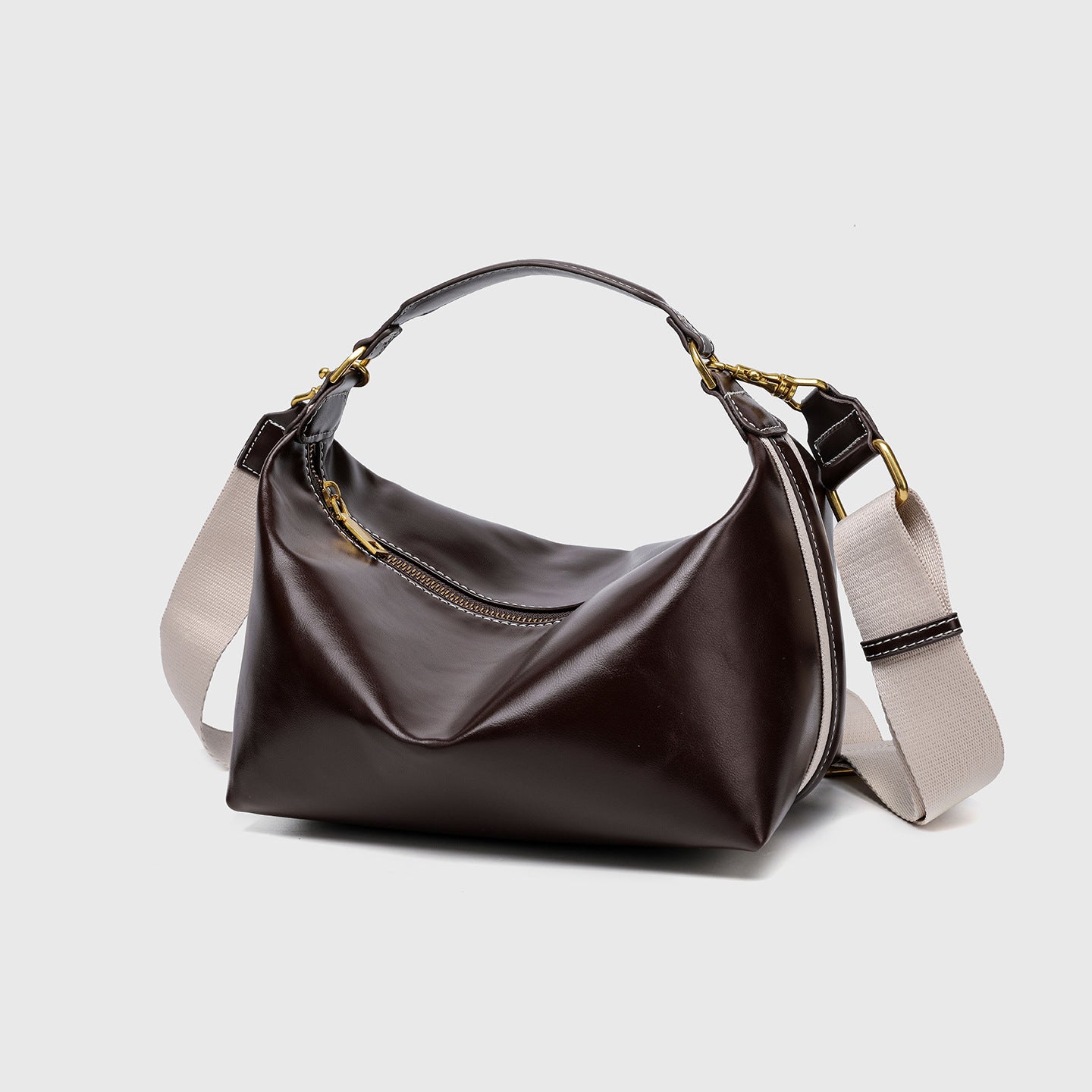 Pillow Shape Square Bag - Waxed PU Leather Zip Top Purse for Women, Convertible Shoulder Bag with 2 Detachable Straps