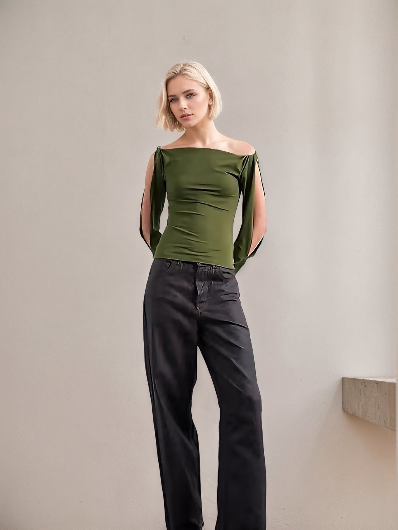 Off Shoulder Knit Top for Women, Cut Out Long Sleeve Slim Fit Statement T-Shirt