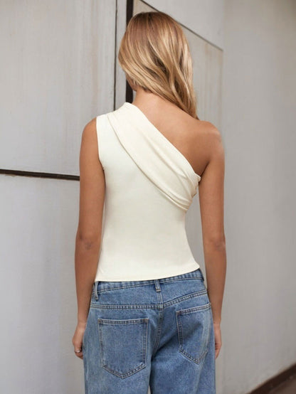 One Shoulder Slash Neck Top for Women, Spring Summer Off Shoulder Slim Fit Sleeveless Blouse
