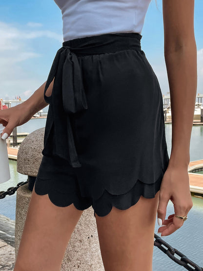 High Waist Workout Shorts for Women, Asymmetric Hem Butterfly Bow Tie Detail Athletic Shorts