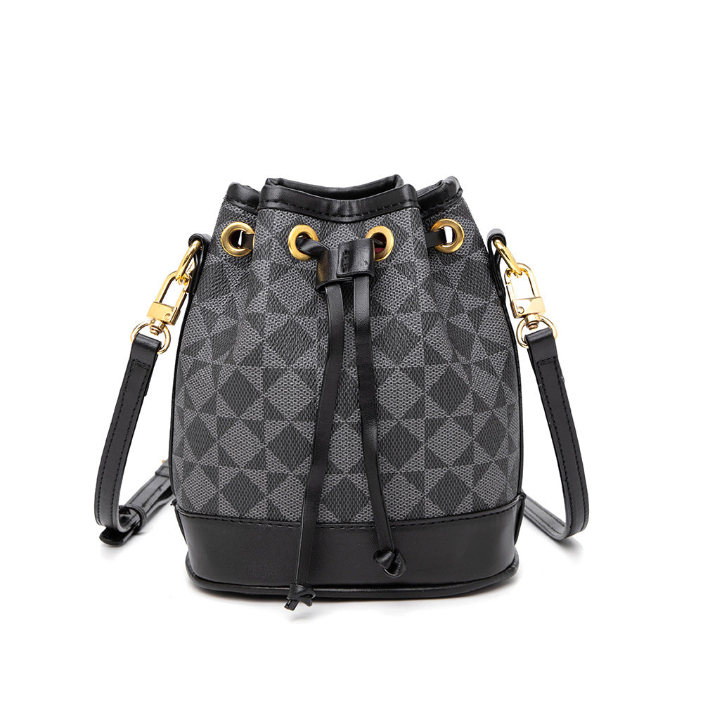 Drawstring Bucket Bag for Women - Adjustable PVC Crossbody Purse, Small Printed Shoulder Bag with Detachable Strap