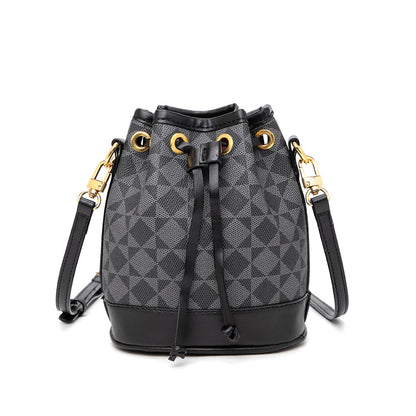 Drawstring Bucket Bag for Women - Adjustable PVC Crossbody Purse, Small Printed Shoulder Bag with Detachable Strap