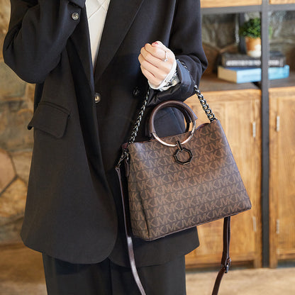 Retro Bucket Bag for Women - Large PVC Crossbody Purse with Metal Handle, Zip Top Boho Shoulder Bag