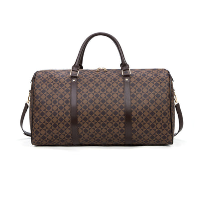 Retro Geometric Print Travel Bag - Large Waterproof PVC Tote with Foldable Design, Unisex Weekender Duffle for Men and Women with Detachable Chain