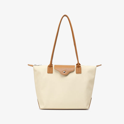 Commuter Bucket Tote Bag for Women - Large Capacity Nylon Shoulder Bag, Lightweight Color Block Work Bag