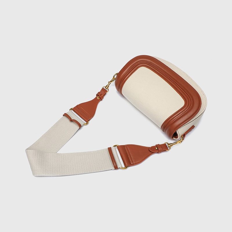 Retro Saddle Bag for Women - Vegan Leather Oval Crossbody Purse with Unique Design, Minimalist Commuter