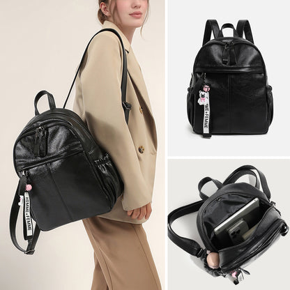 Waterproof PU Backpack - Large Capacity Travel Bookbag with Zip Top, Durable Student Backpack with Carry Handle