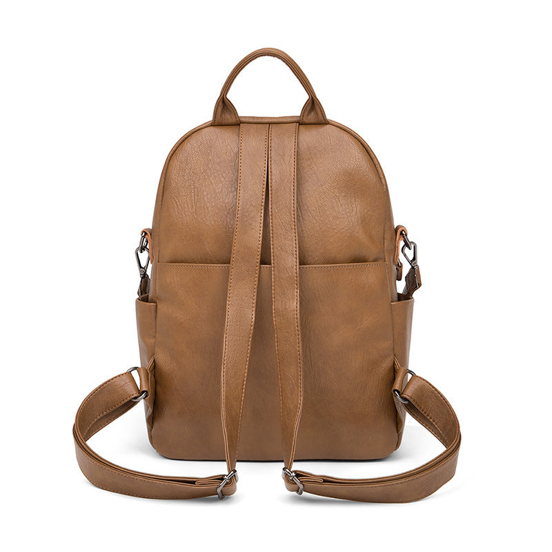 14 Inch Laptop Backpack - Soft PU Leather Travel Bag with Multiple Pockets, Large Capacity Backpack with Top Handle