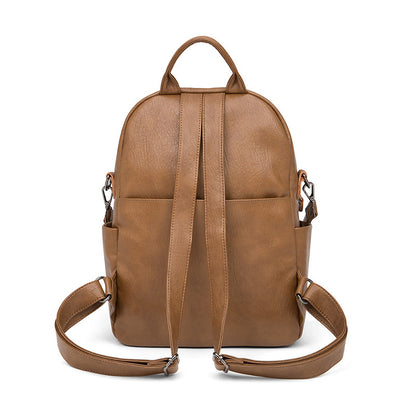 14 Inch Laptop Backpack - Soft PU Leather Travel Bag with Multiple Pockets, Large Capacity Backpack with Top Handle