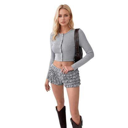 Ribbed Button Front Cardigan for Women, Solid Color Long Sleeve Slim Fit Longline Knit Top