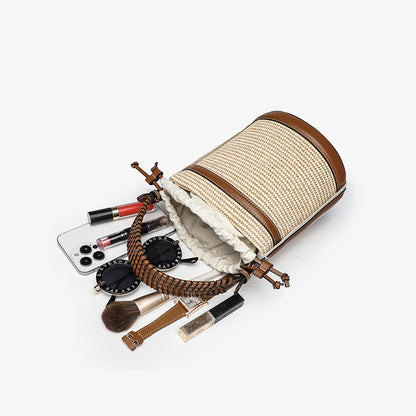 Woven Straw Beach Bag - Adjustable Detachable Shoulder Strap Bucket Bag, Women's Vacation Crossbody Purse for Resort Holiday