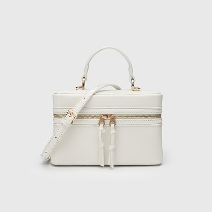 Women's Retro Box Bag with Zipper Closure, Adjustable Shoulder Strap Crossbody Purse with Top Handle