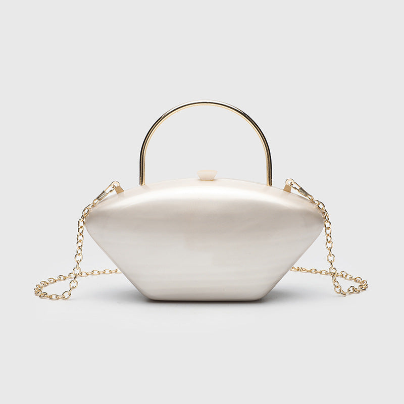 Urban Minimalist Clutch Bag - Acrylic Hard Shell Evening Purse with Detachable Chain, Square Horizontal Wedding Party Bag