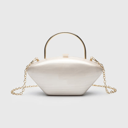 Urban Minimalist Clutch Bag - Acrylic Hard Shell Evening Purse with Detachable Chain, Square Horizontal Wedding Party Bag