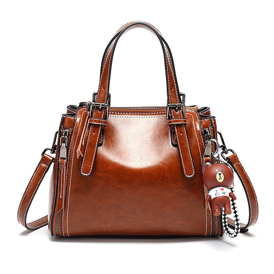 Vertical Square Bag - Color Block Vintage Waxed PU Purse, Korean Style Shoulder Bag with Top Handle